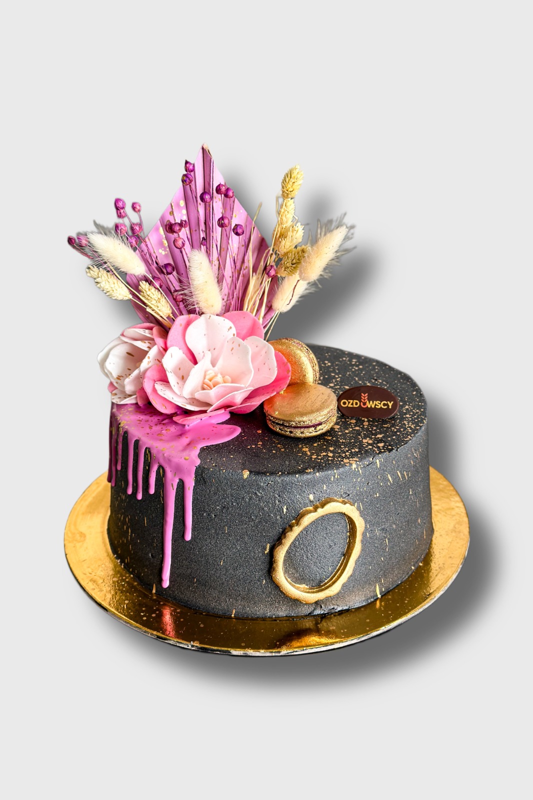 Tort urodzinowy wydruk cukrowy - czarny z różem