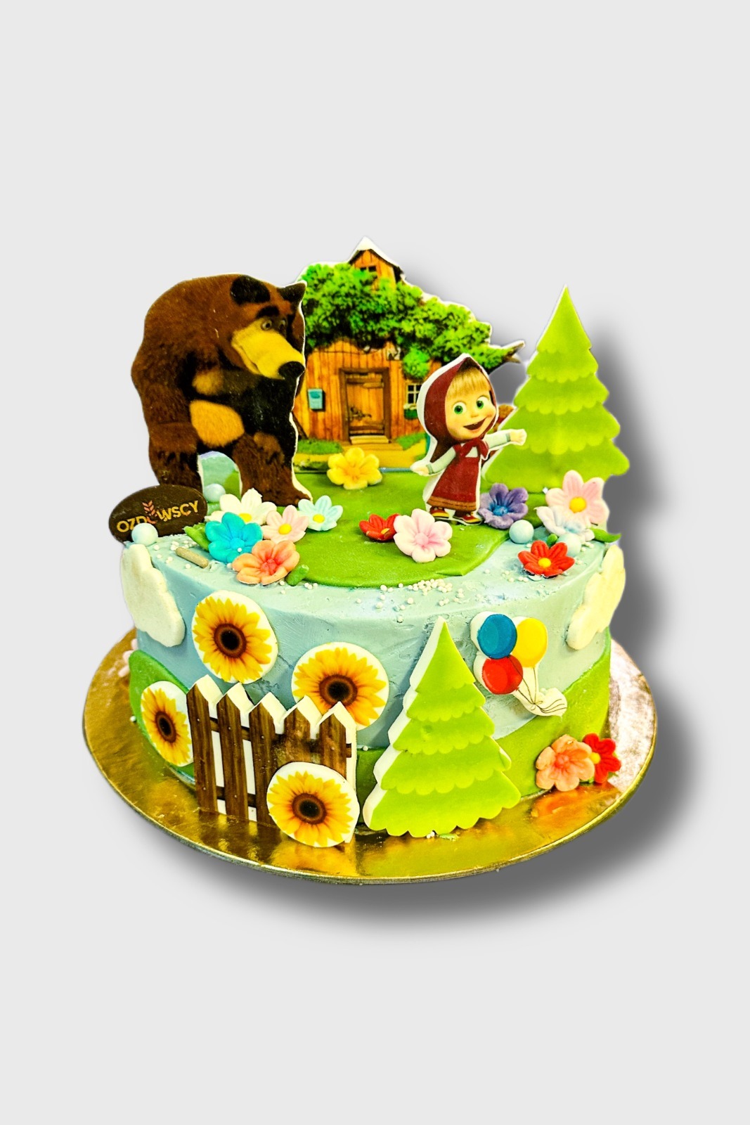 Tort urodzinowy wydruk cukrowy - masza i niedźwiedź
