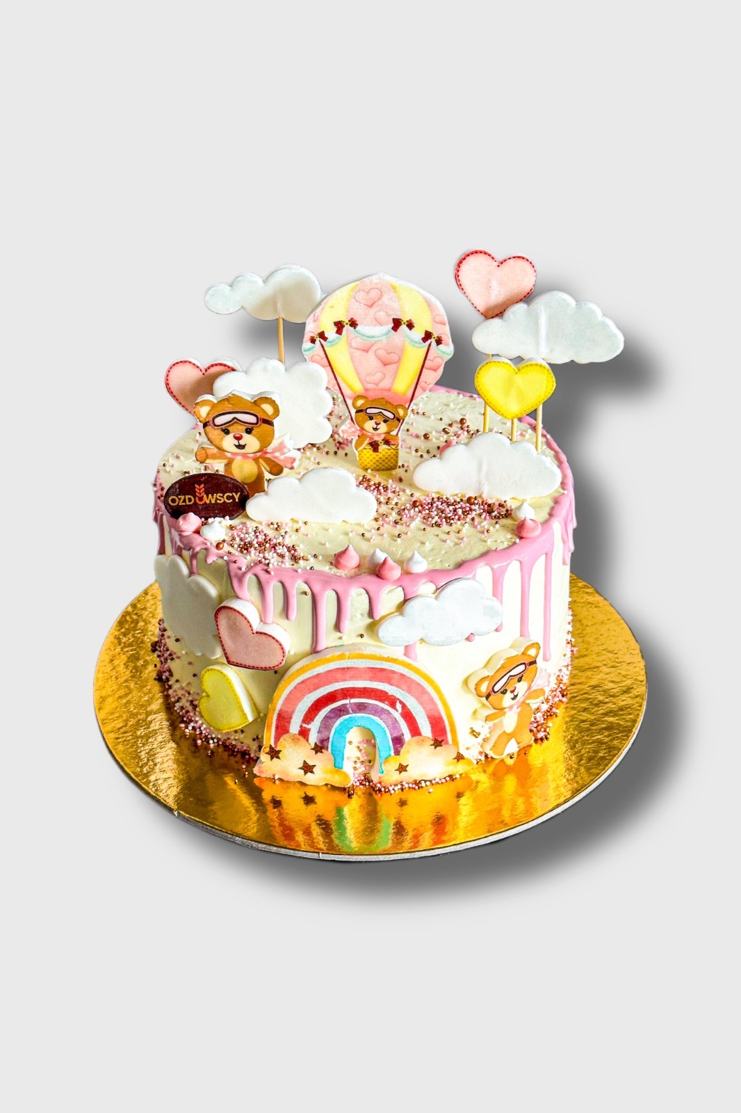 Tort urodzinowy wydruk cukrowy - Różowe misie