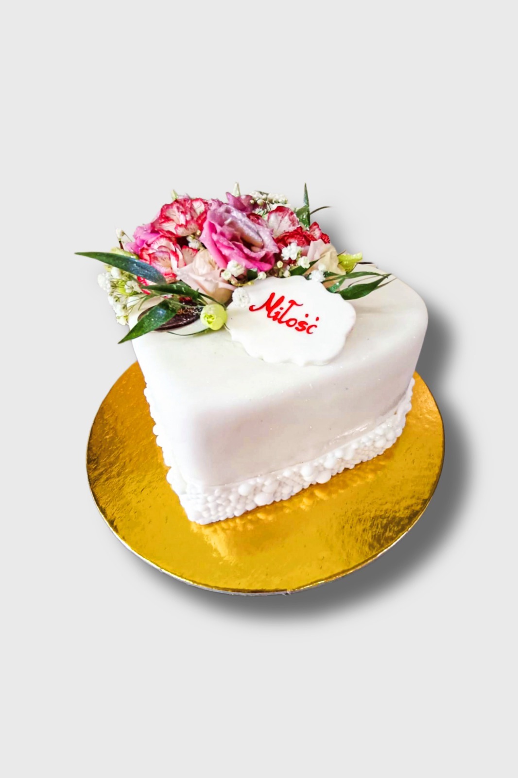 Tort urodzinowy wydruk cukrowy - Serce z żywymi kwiatami