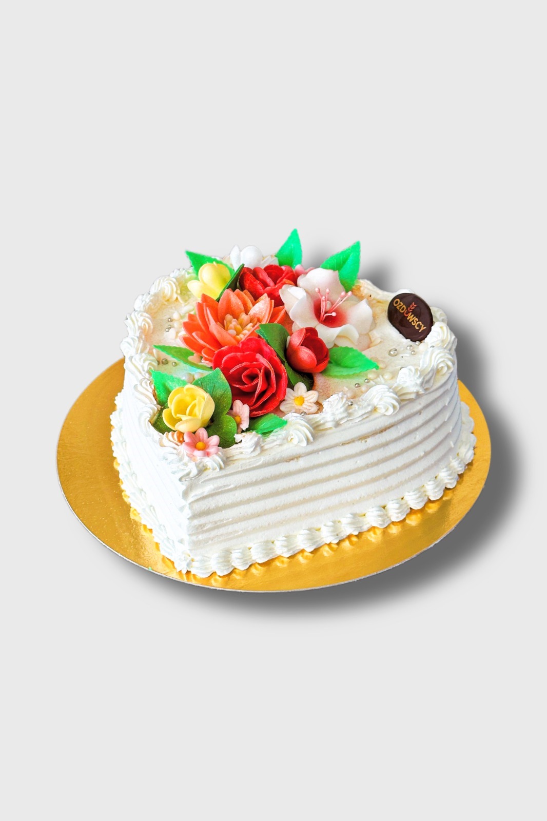 Tort urodzinowy wydruk cukrowy - Serduszko z kwiatami opłatkowymi