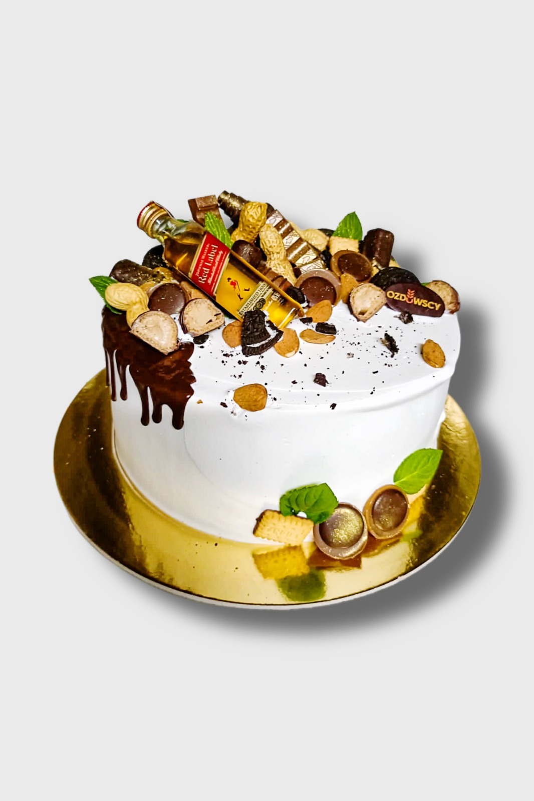 Tort urodzinowy wydruk cukrowy - Słodycze i alkohol