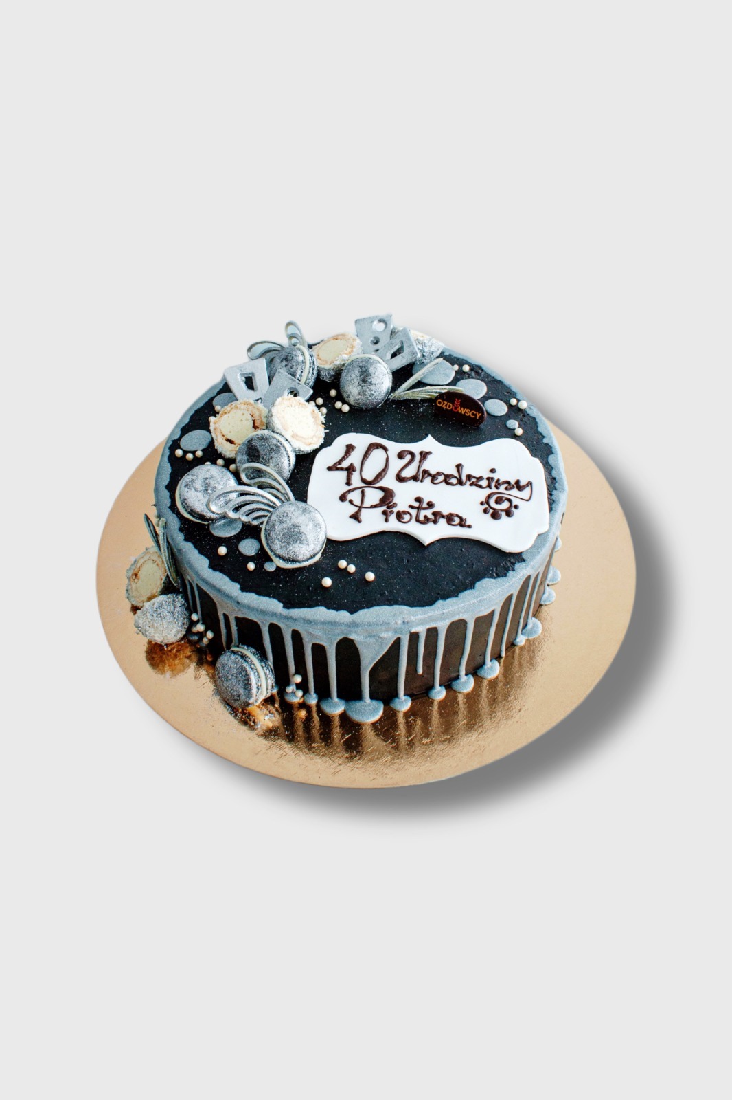 Tort urodzinowy wydruk cukrowy - srebrno czarny
