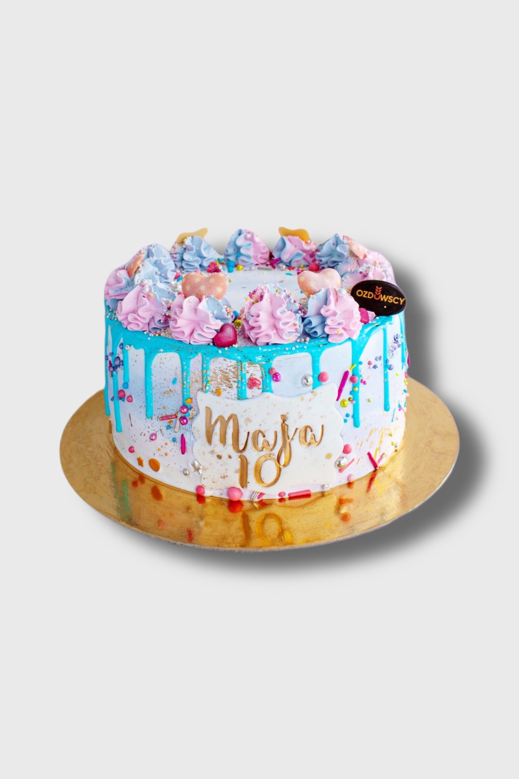 Tort urodzinowy wydruk cukrowy - Tęczowy w śmietanie
